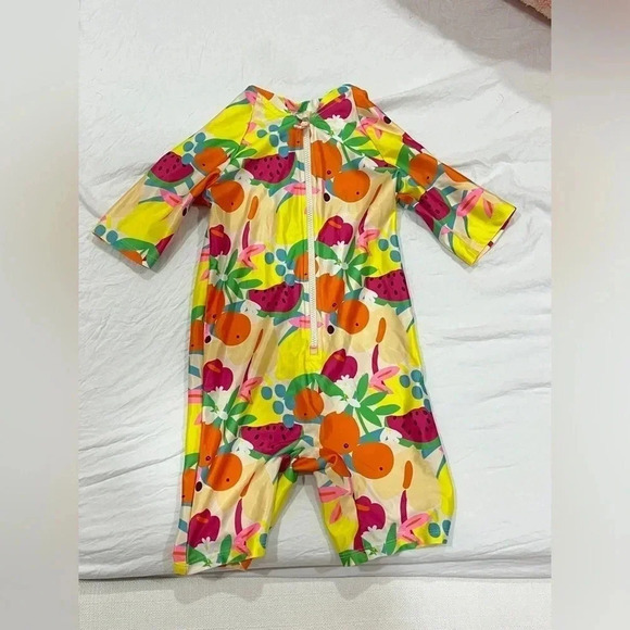 H&M Kids One-Piece Swimsuit Rashguard zip up toddler girl colorful neon - Picture 2 of 5